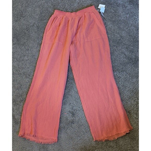 Magaschoni Cotton Gauze Pants Women’s Size Large Wide Leg Orange NWT - Picture 1 of 12